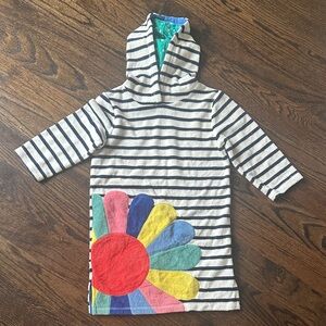 Mini Boden Striped Kids Swim Coverup with Colorful Flower nwot